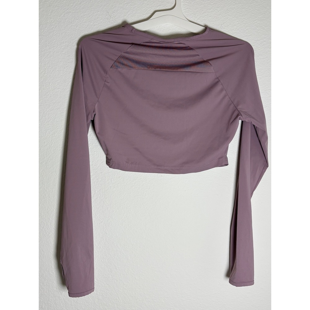 Gymshark Womens Long Sleeve Crop Top‎ Purple Thumbholes Mesh Back Size S - Picture 2 of 5